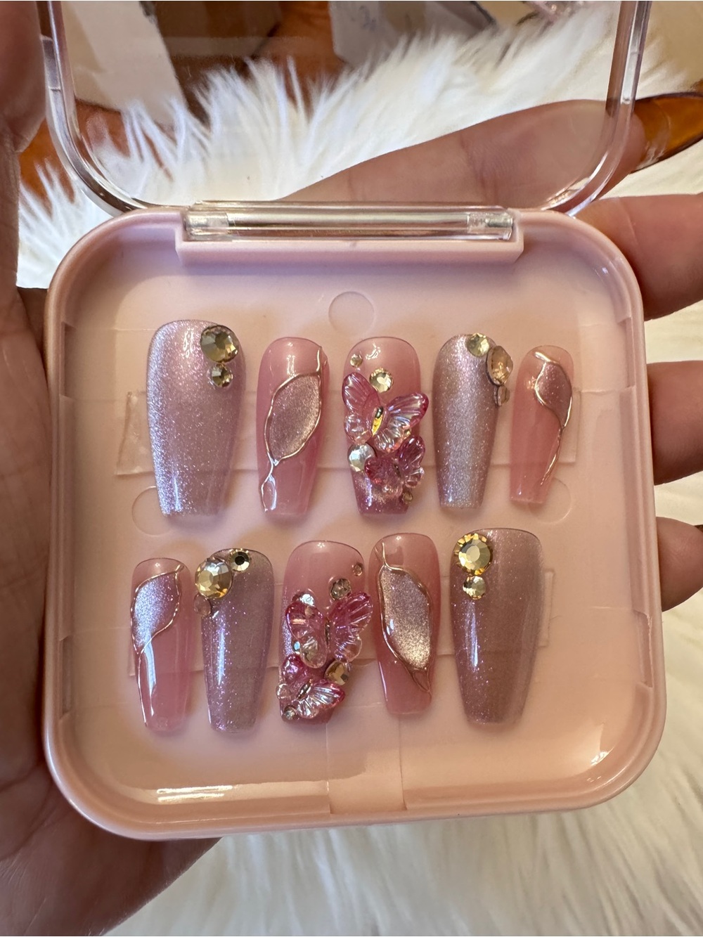 Pink Shimmery Butterfly Press-On Nail Set